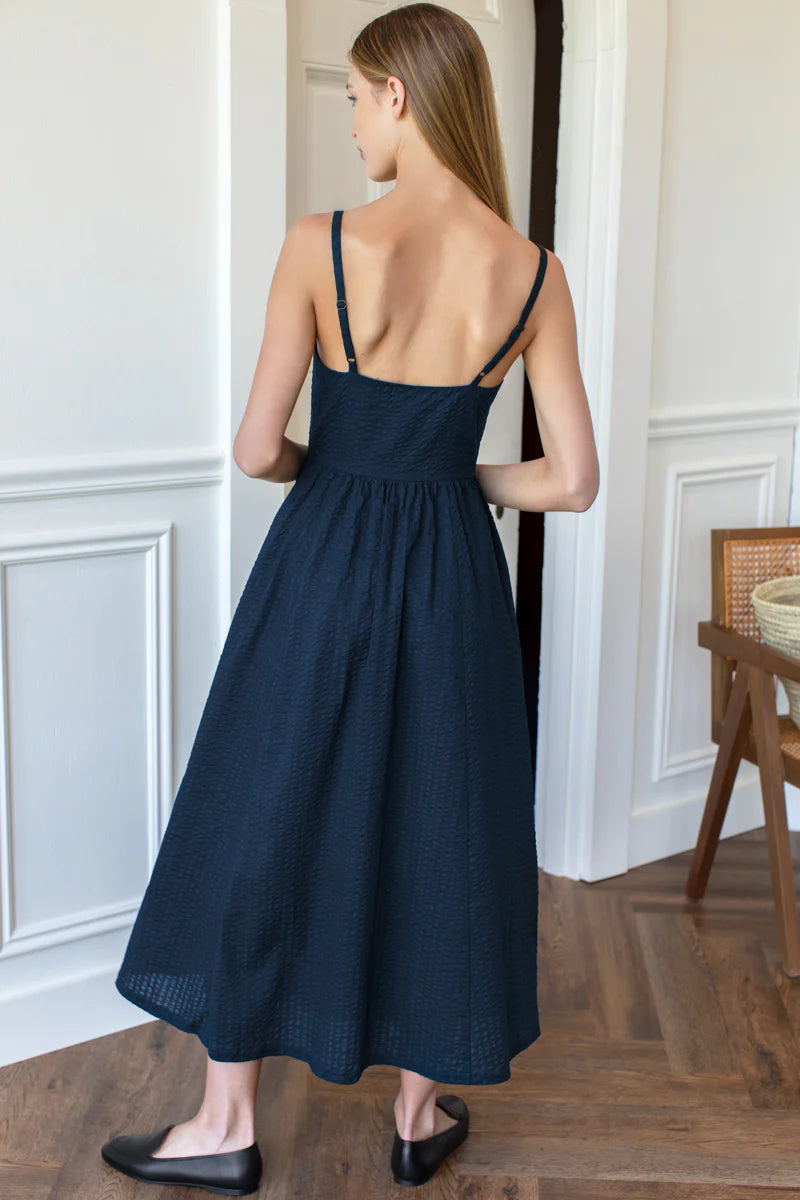 Florentine Layering Dress in Navy Seersucker - Emerson Fry