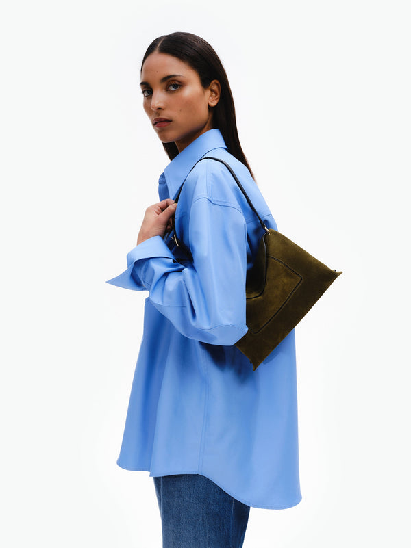 Wandler Penelope Slouch Shoulder Bag in Olive Suede