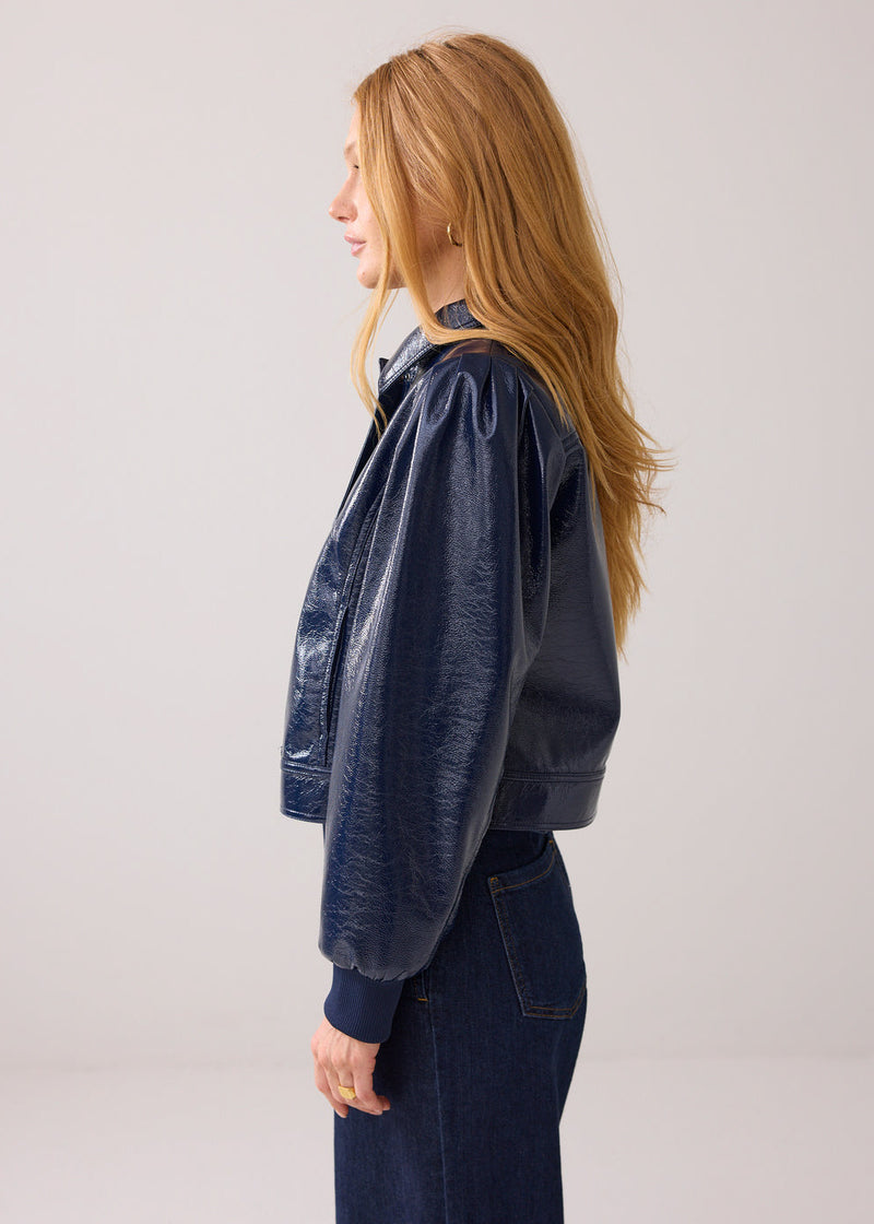 Summum Patent Crop Jacket with Puff Sleeves