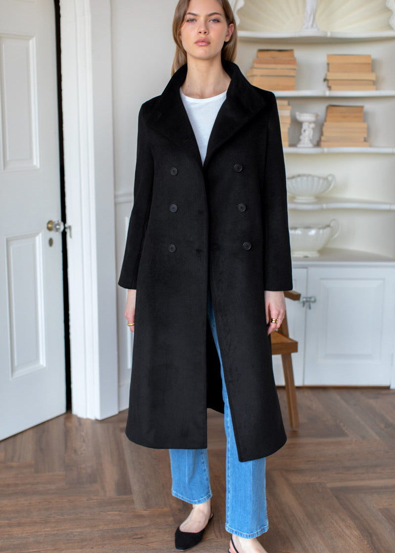 Double Button Coat - Cashmere Wool Black