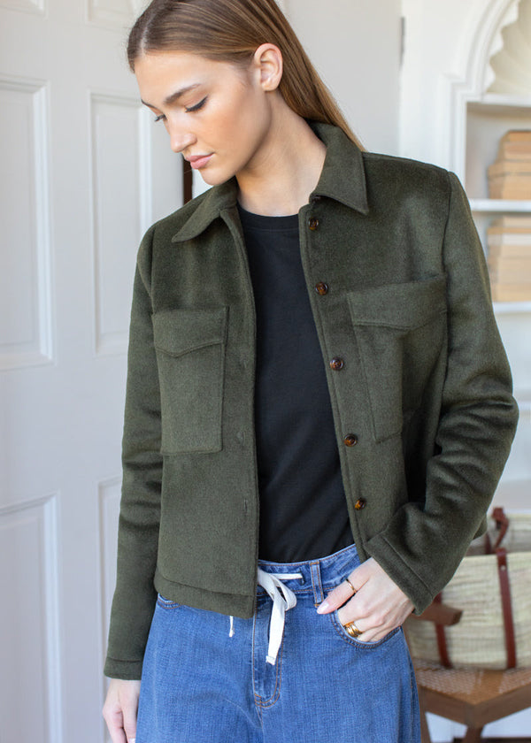 Emerson Fry Atelier Pocket Jacket in Army Green Wool