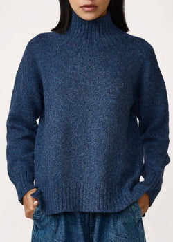 Laude the Label Totto Mock Turtleneck Sweater in Aegean Blue