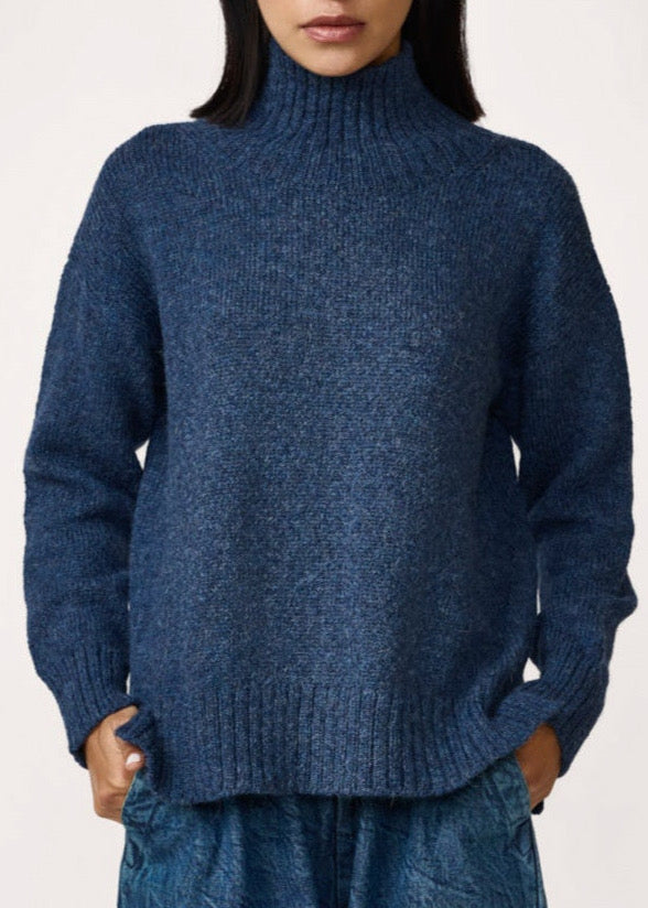 Laude the Label Totto Mock Turtleneck Sweater in Aegean Blue
