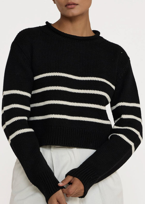 Laude the Label Cropped Field Sweater in Ivory Stripe