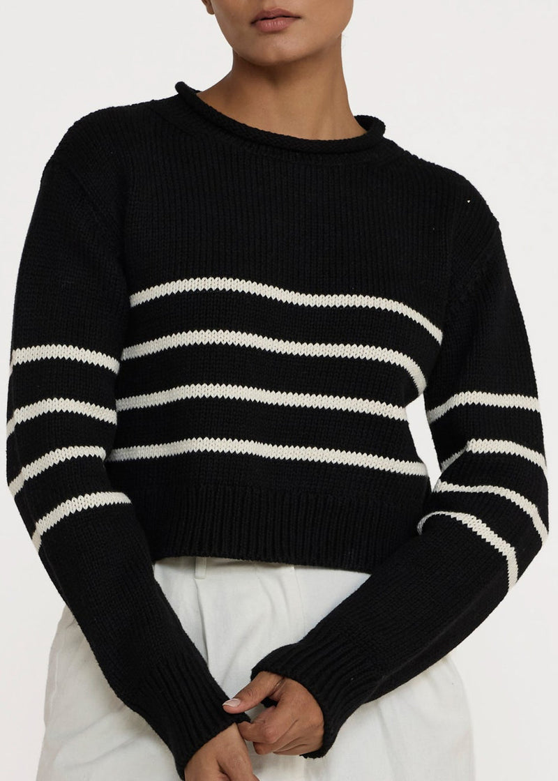 Laude the Label Cropped Field Sweater in Ivory Stripe