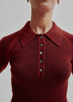 Sayaka Davis Ribbed Knit Polo Rust x Navy