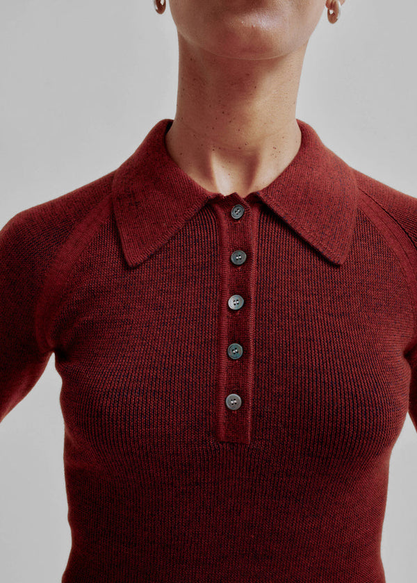 Sayaka Davis Ribbed Knit Polo Rust x Navy