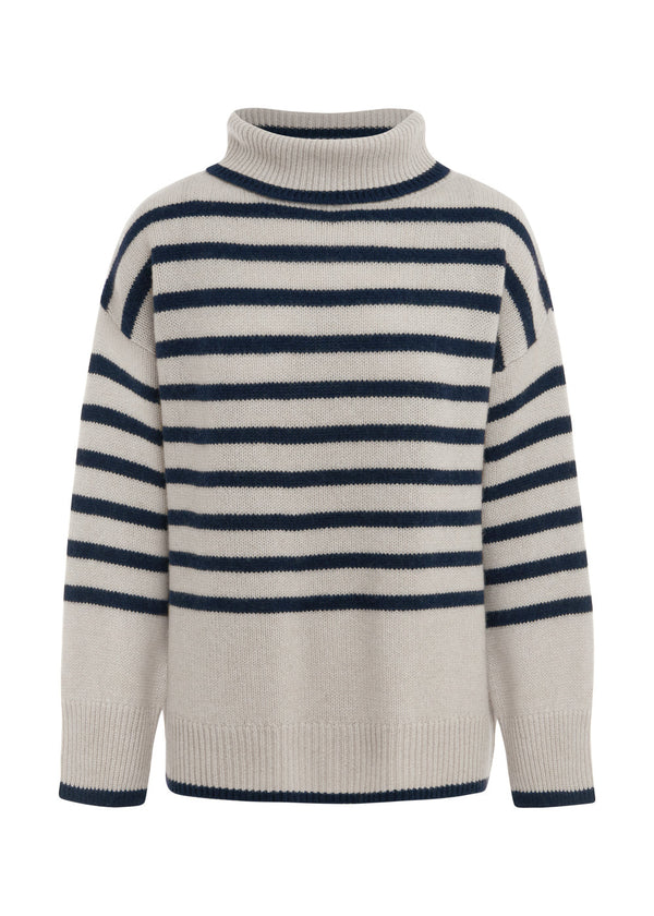 Mia Fratino Amina Cashmere Turtleneck in Alabaster/French Navy Stripe