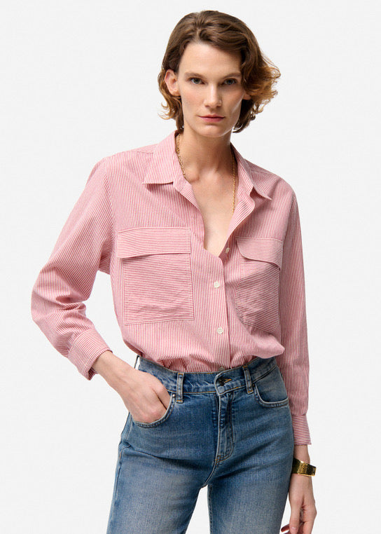 Vanessa Bruno Dim Buttondown Shirt Garnet Stripe