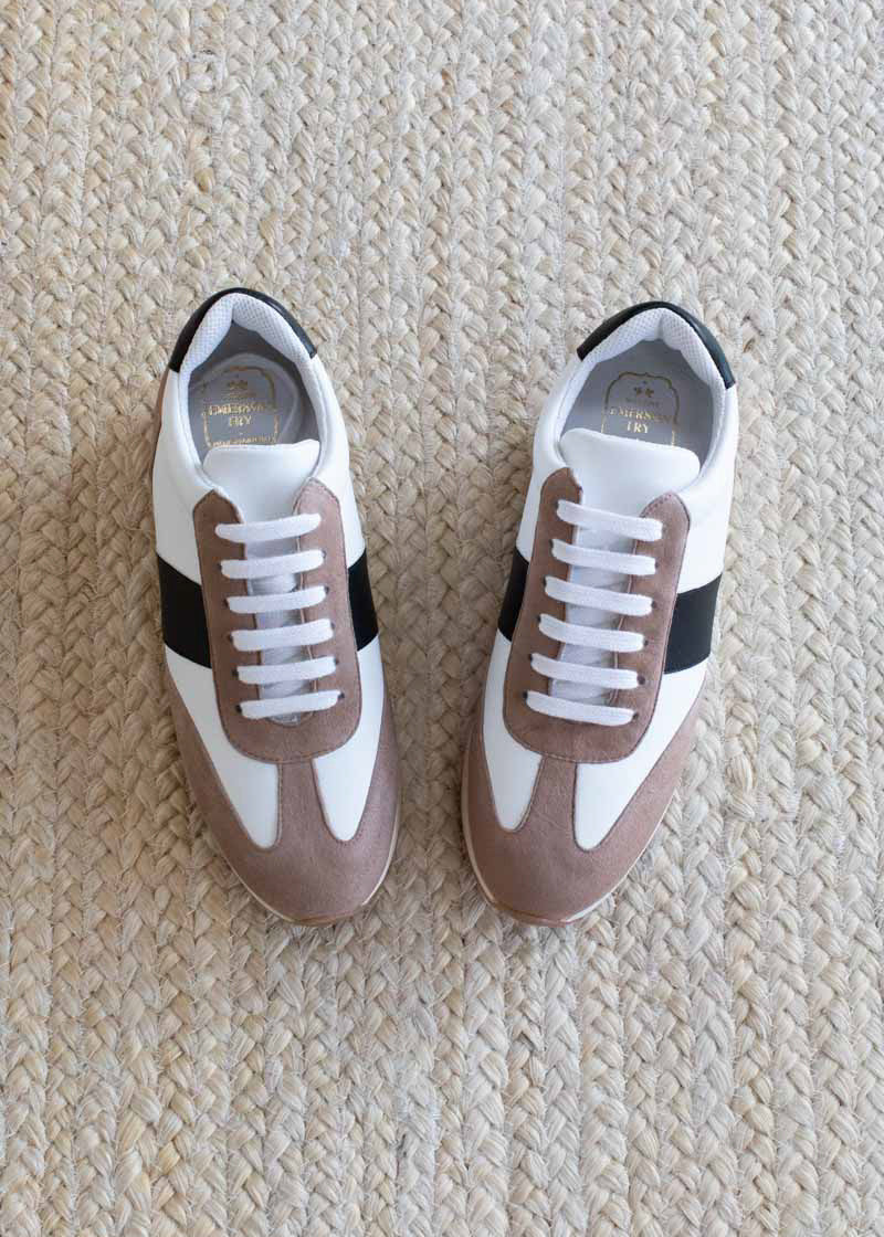 Daily Trainers Taupe Suede Black Ivory Leather