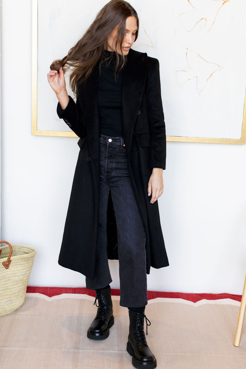 Double Button Coat - Cashmere Wool Black