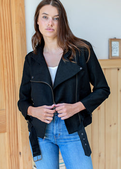 Emerson Fry Irving Moto Jacket - Black Linen