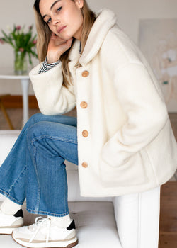 Emerson Fry Shorty Teddy Coat in Ivory