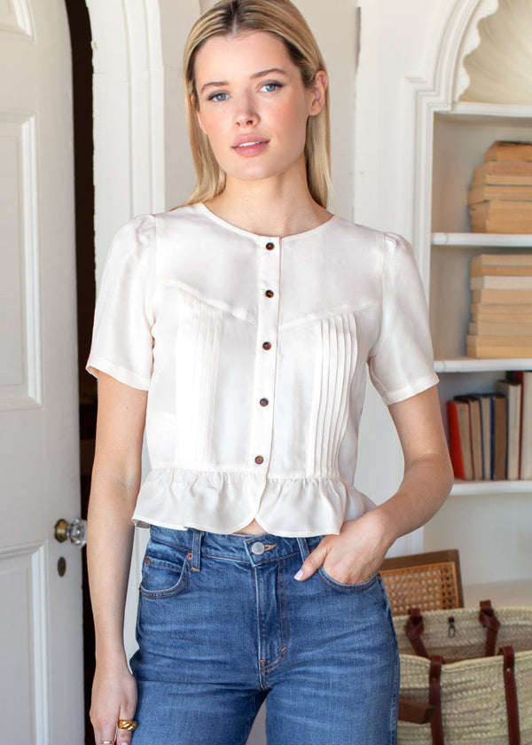 Emerson Fry Atelier Pintuck Top in Arctic Wolf