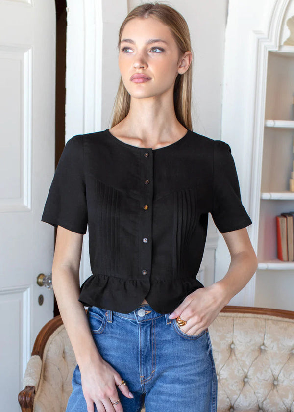 Emerson Fry Atelier Pintuck Top in Black