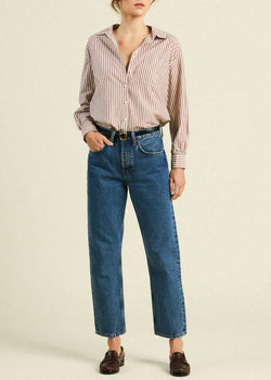 Trovata Blake Oversized Shirt in Burgundy Stripe