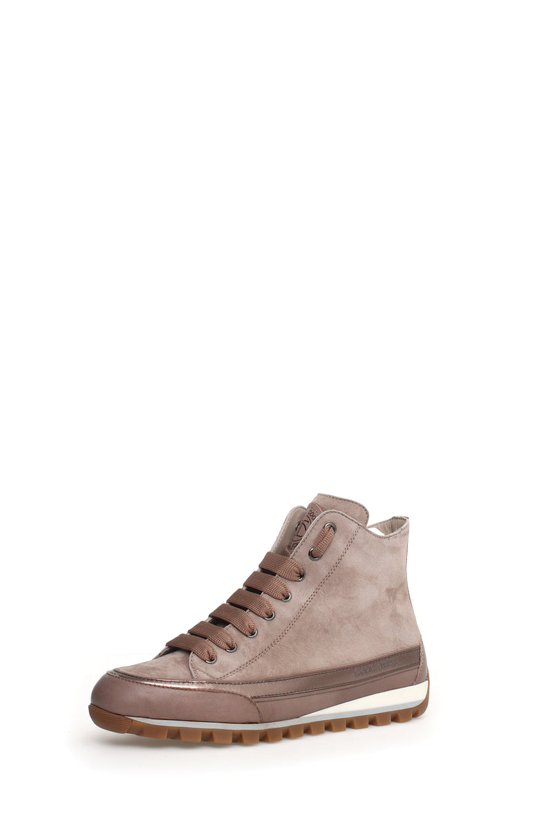 Candice Cooper Janis Strip I Leather + Velour High Top Sneakers | Taupe