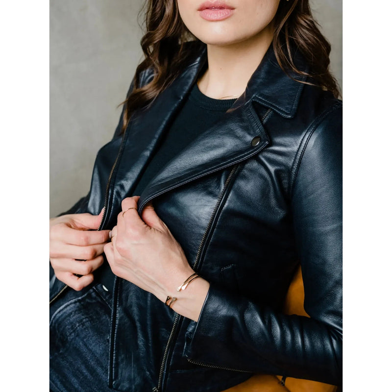 Maha Ethically Made Black Leather Moto Jacket