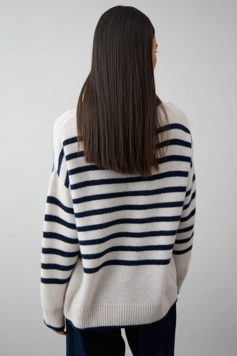 Mia Fratino Amina Cashmere Turtleneck in Alabaster/French Navy Stripe