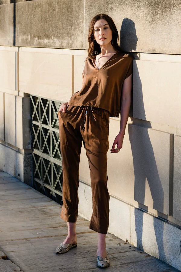 Natalie Busby Box Top in Silk Nutmeg