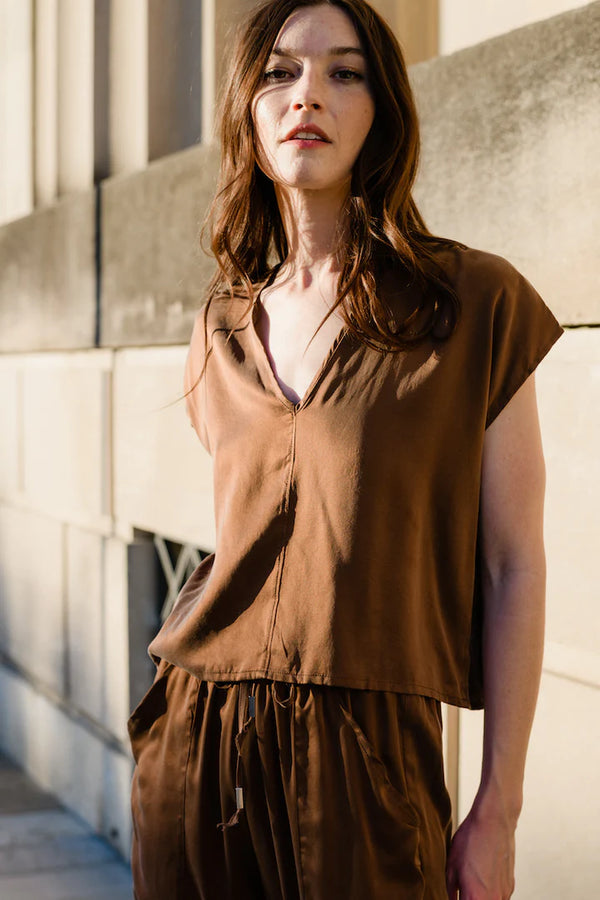 Natalie Busby Box Top in Silk Nutmeg