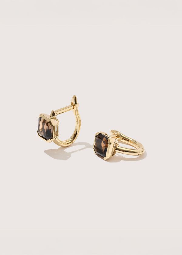 Otiumberg Domino Smokey Quartz Huggie Hoops in 9kt Solid Gold