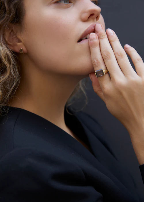Otiumberg Smokey Quartz Domino Ring in 9kt Solid Gold