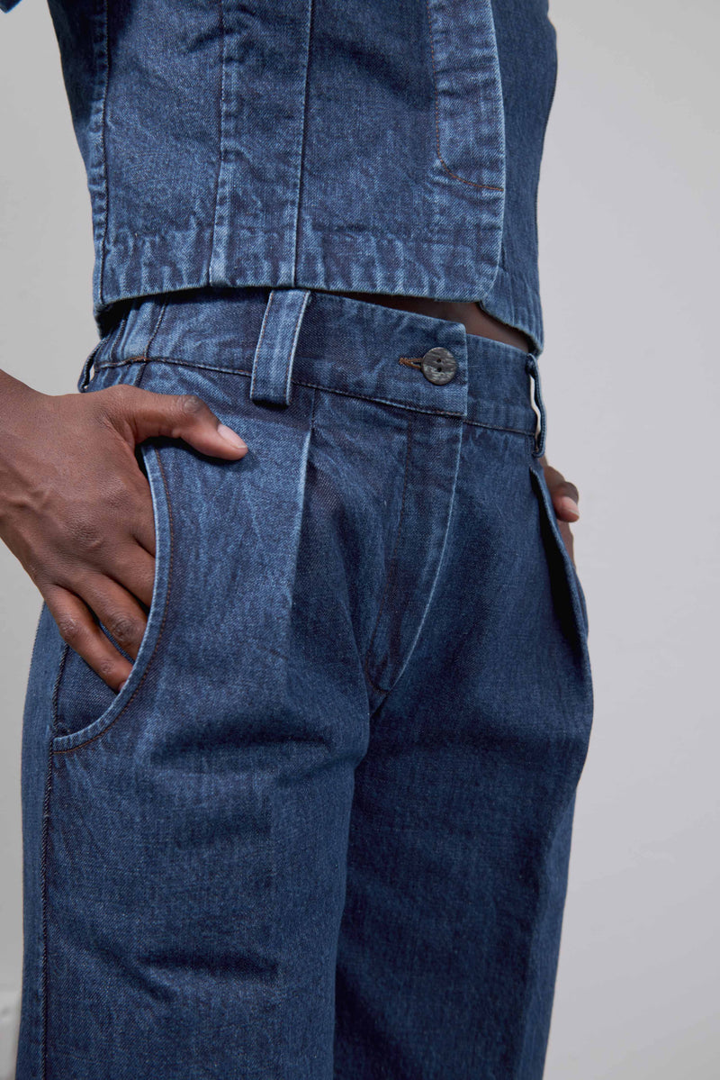 The Sloane Trouser Indigo Denim Organic - Maria Stanley