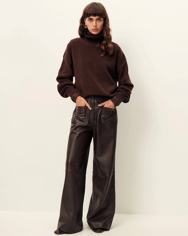 Sessun Manha Leather Pants in Coffee Lea
