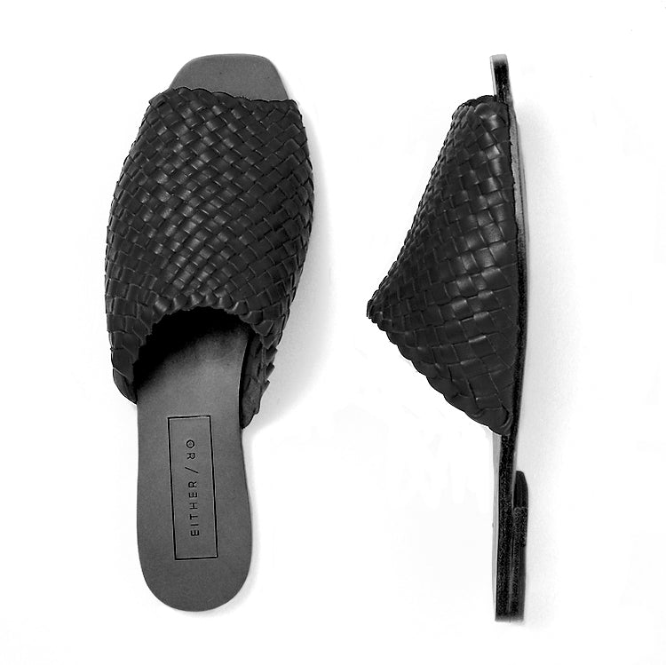 Either Or Woven Miel Mule in Black