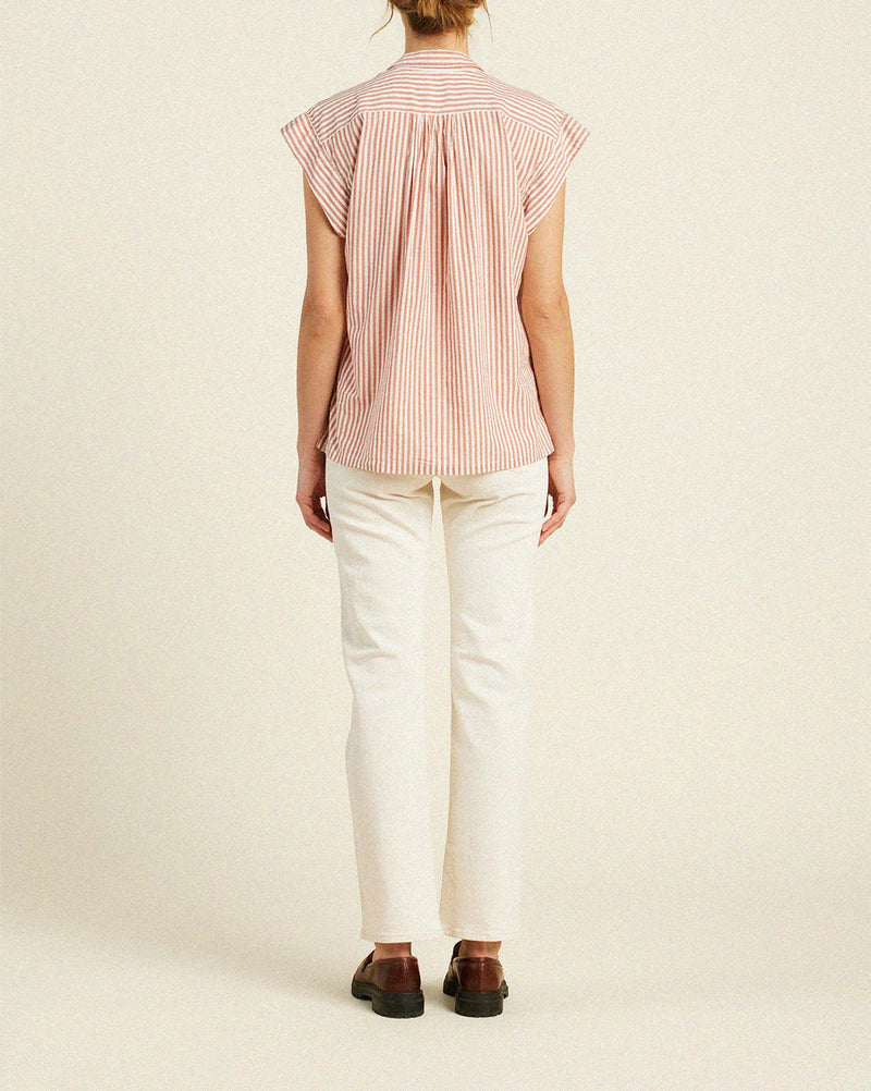 Trovata Della Button Down Short Sleeve Shirt in Brandy Stripe