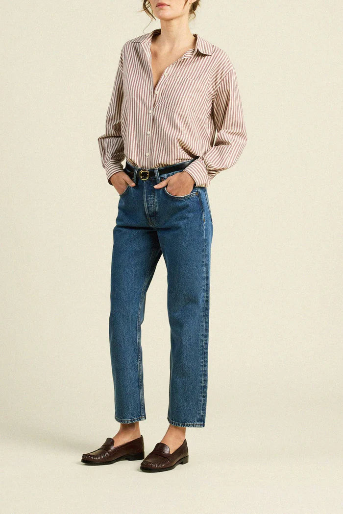 Trovata Blake Oversized Shirt in Burgundy Stripe