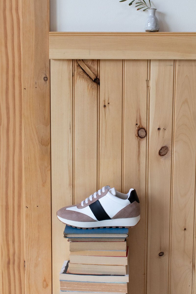 Daily Trainers Taupe Suede Black Ivory Leather