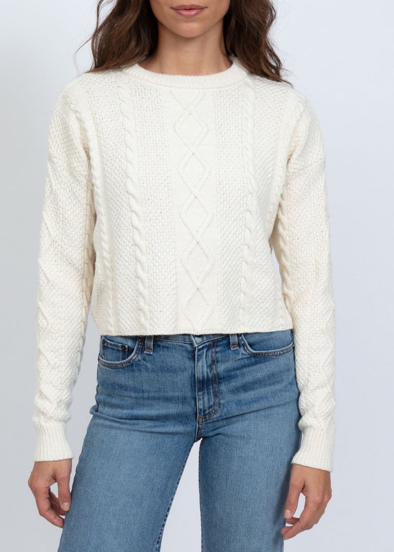 ASKK NY Cable Cropped Crew Sweater in Ivory