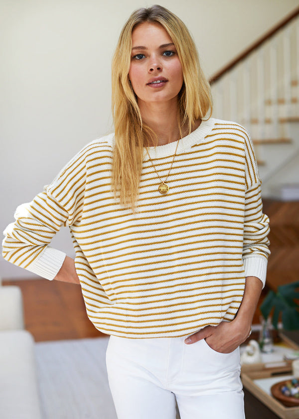 Emerson Fry Carolyn Sweater in Marigold Stripe Organic