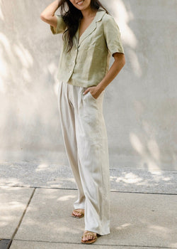 Oyster Wide Leg Flowy Pants Trouser