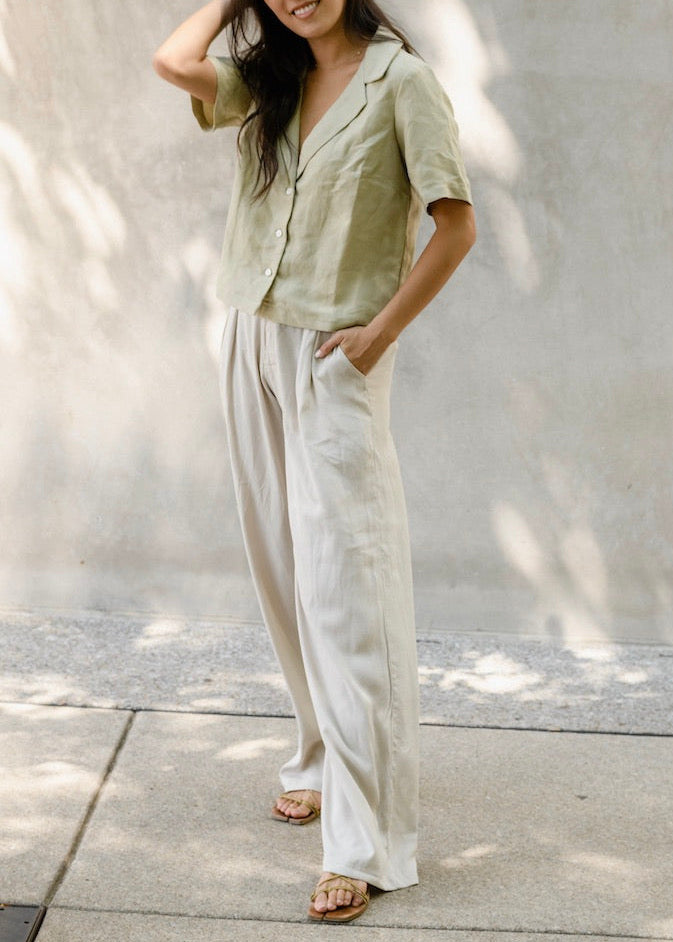 Oyster Wide Leg Flowy Pants Trouser