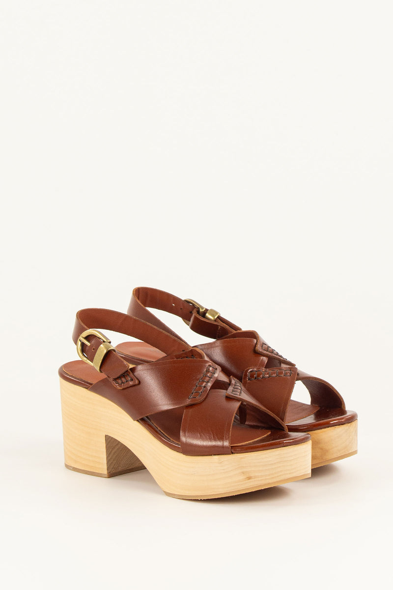 Sessun Clog Sandals Cognac Leather