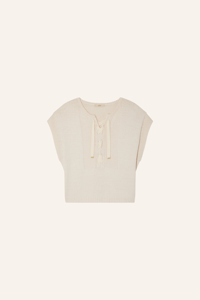 Odyssee Creme Knit Short Sleeve Sweater - Sessun