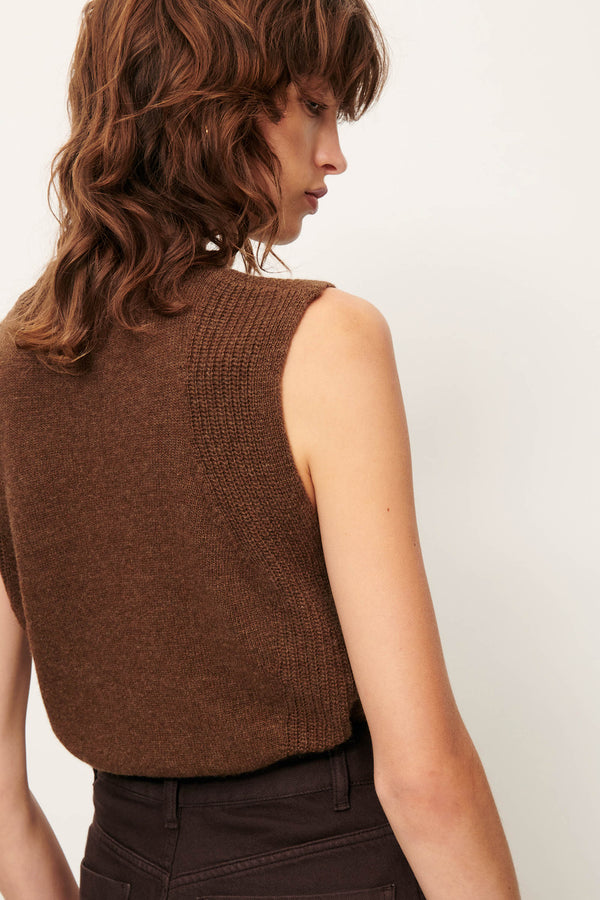Sessun Baynino Knit Sleeveless Sweater Vest in Dark Stone