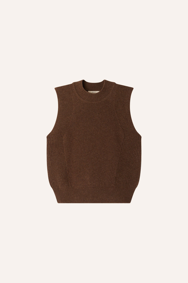 Sessun Baynino Knit Sleeveless Sweater Vest in Dark Stone