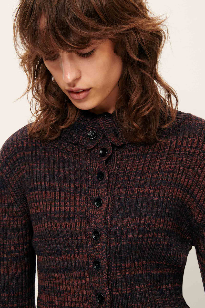 Sessun Mokashi High-neck Cardigan in Navybrown