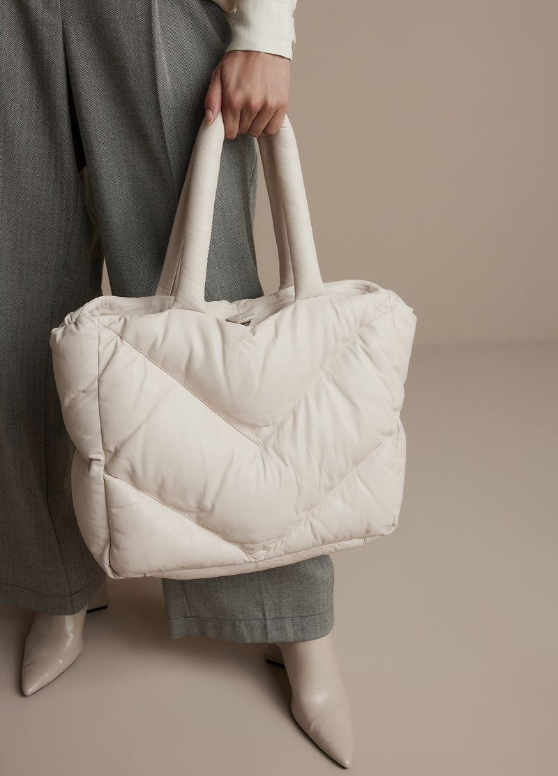 Summum Quilted Leather Puffy Shoulder Bag Cream