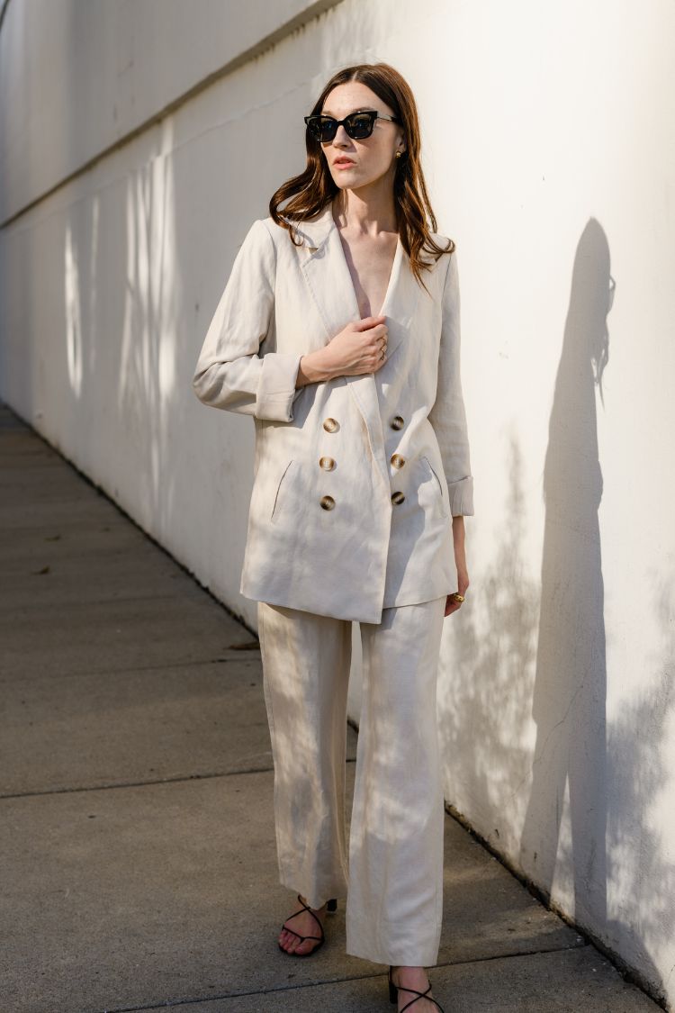 Natalie Busby Relaxed Blazer in Lyocell Linen Stone