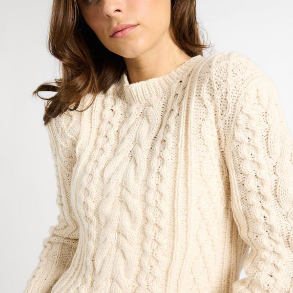 Mille Rory Ivory Cableknit Crew Sweater Cotton