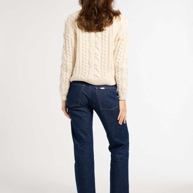 Mille Rory Ivory Cableknit Crew Sweater Cotton