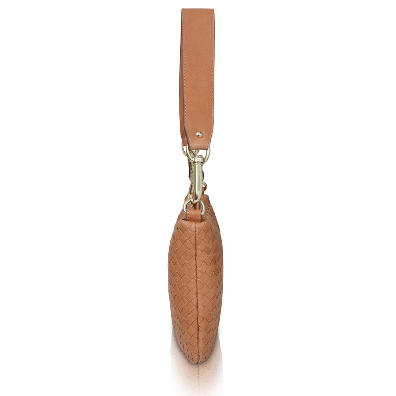 Milaner | The Belinda Woven Leather Crossbody Bag | Caramel Brown