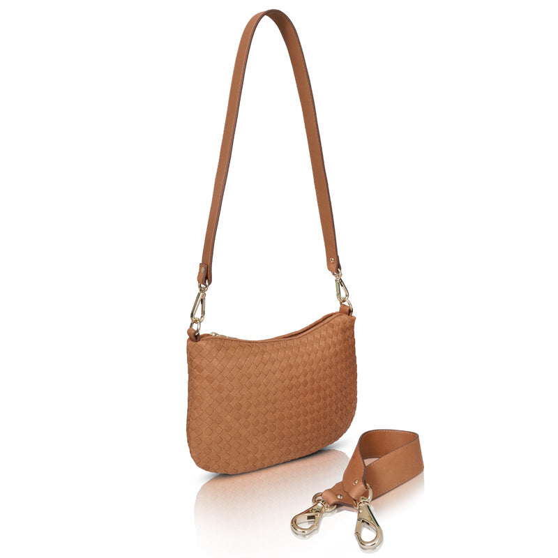 Milaner | The Belinda Woven Leather Crossbody Bag | Caramel Brown