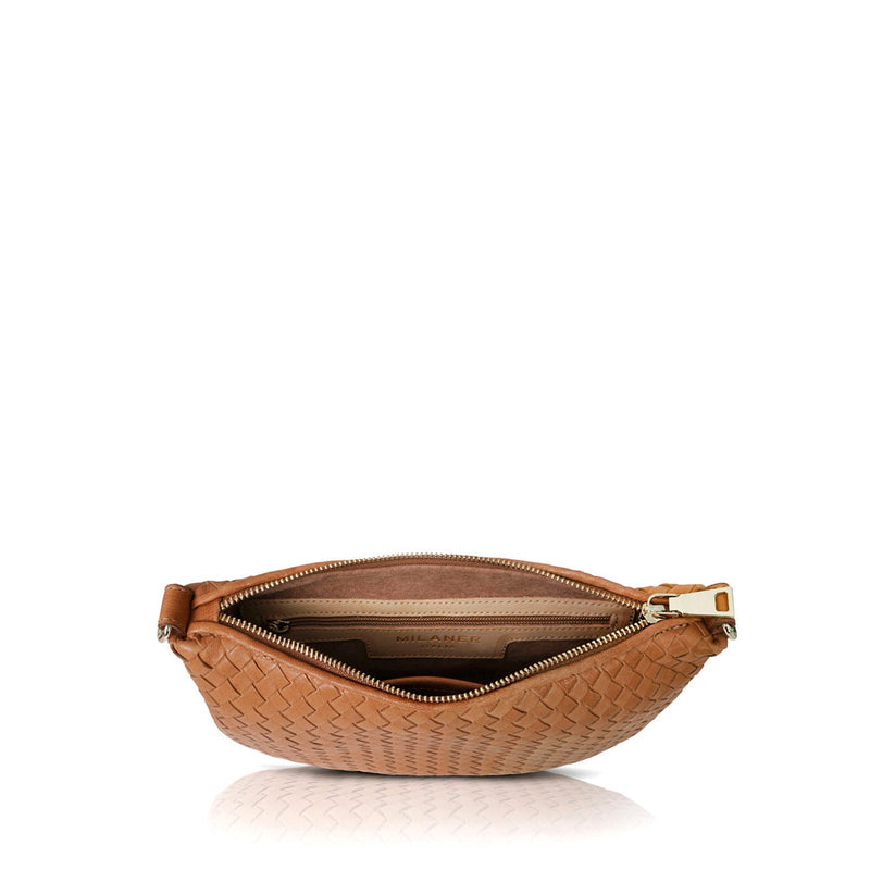 Milaner | The Belinda Woven Leather Crossbody Bag | Caramel Brown