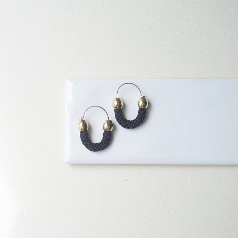 Petite Kumi Hoop Silk Earrings in Black Ebony